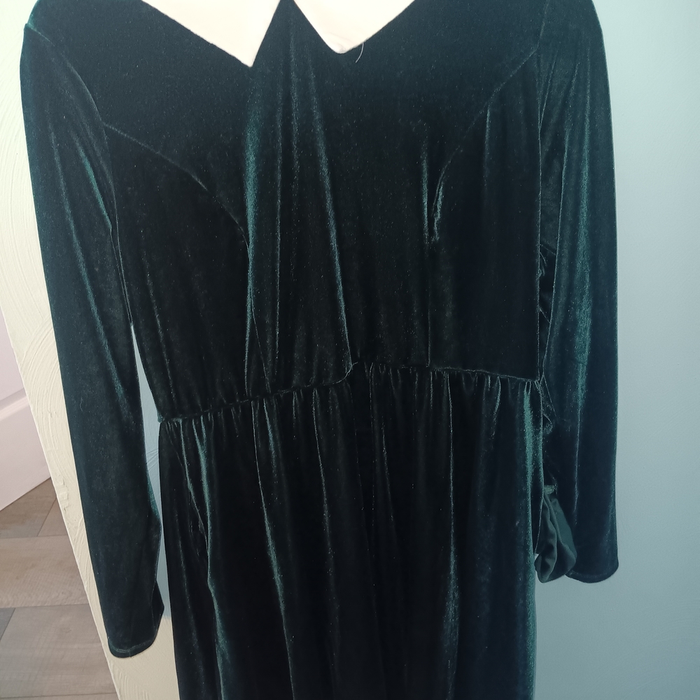 Hot Topic Dark Green Velvet Long Sleeve Dress